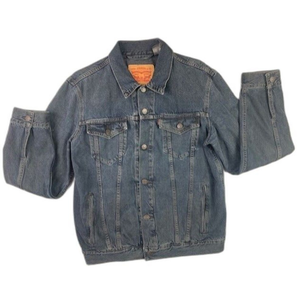 Levi Size M Mens Denim Jean Jacket Trucker Cotton Black
